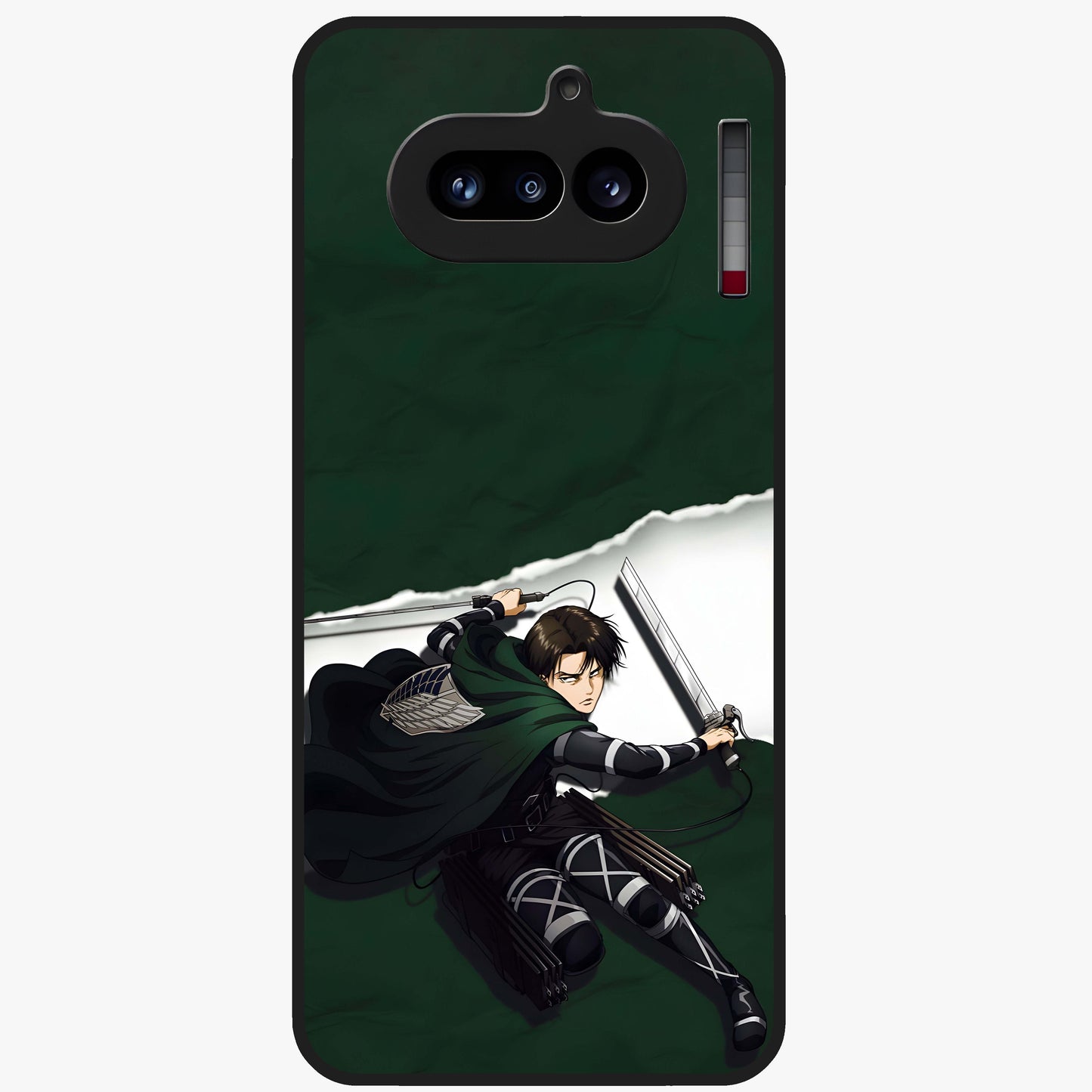 Emerald War Vanguard Glass Case showing flat back view with powerful warrior themed artwork and glossy glass finish.