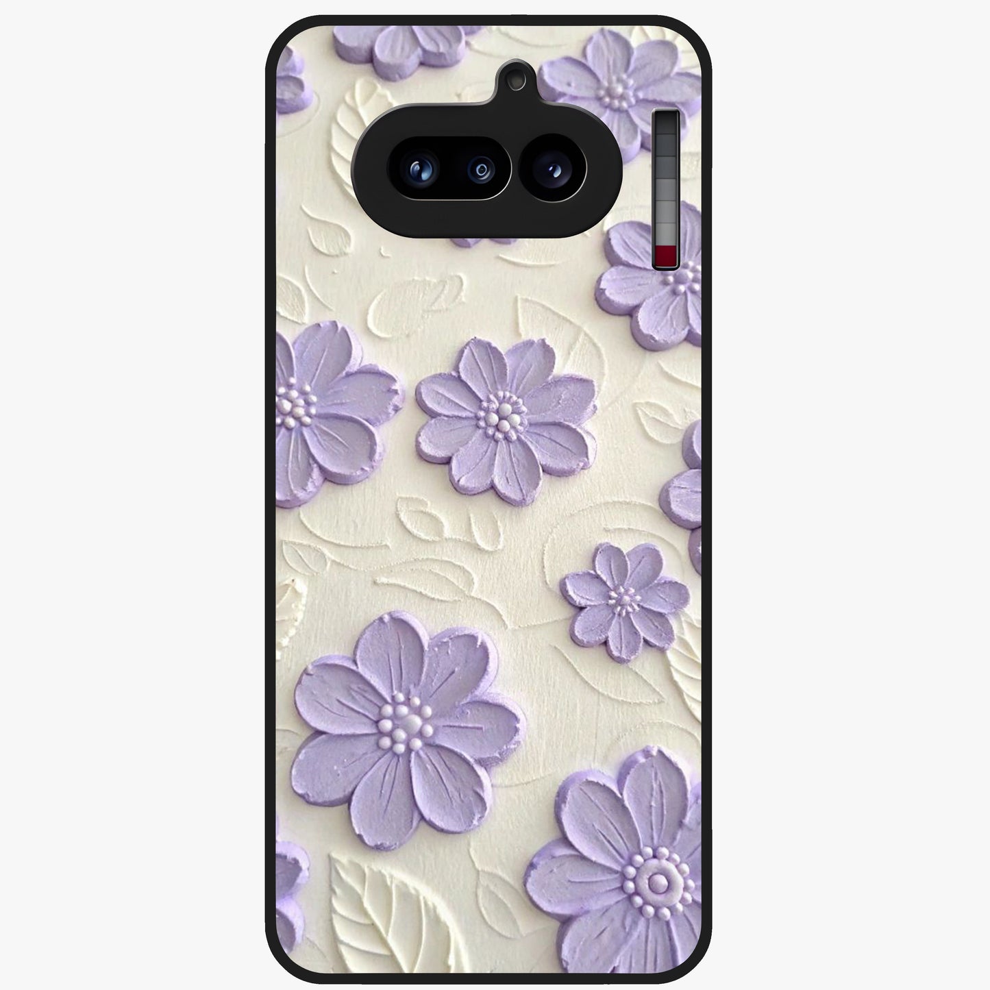Floral Wall Art With Purple Flowers Glass Case showing flat back view with purple flower artwork and glossy glass finish.