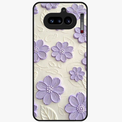 Floral Wall Art With Purple Flowers Glass Case showing flat back view with purple flower artwork and glossy glass finish.