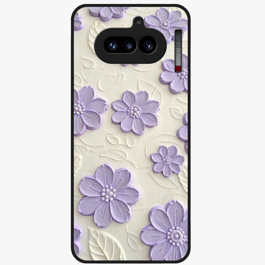 Floral Wall Art With Purple Flowers Glass Case showing flat back view with purple flower artwork and glossy glass finish.