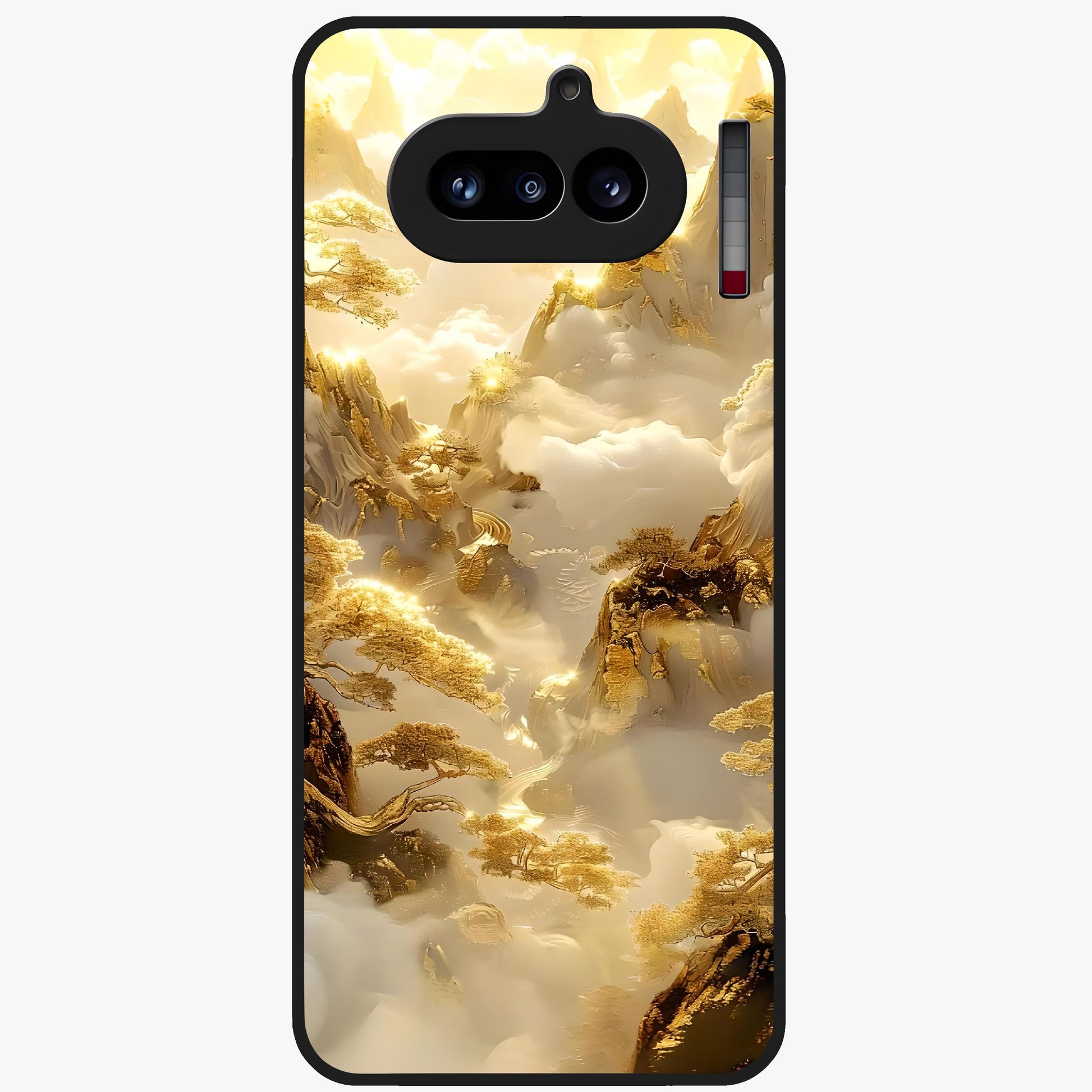 Gates Of Illumination Glass Case showing flat back view with mystical illuminated gate artwork and glossy glass finish.