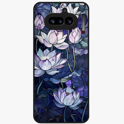 Gloss Petal Rush Glass Case showing flat back view with glossy flower petal artwork and smooth glass finish.