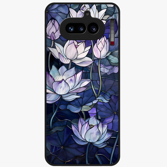 Gloss Petal Rush Glass Case showing flat back view with glossy flower petal artwork and smooth glass finish.