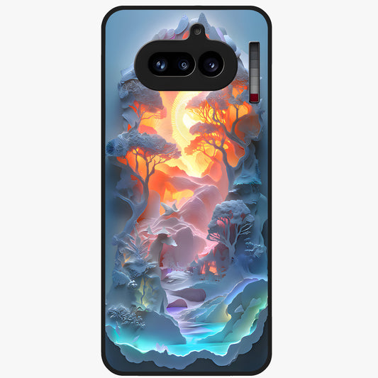 Glow Forest Portal Glass Case showing flat back view with glowing forest portal artwork and glossy glass finish.