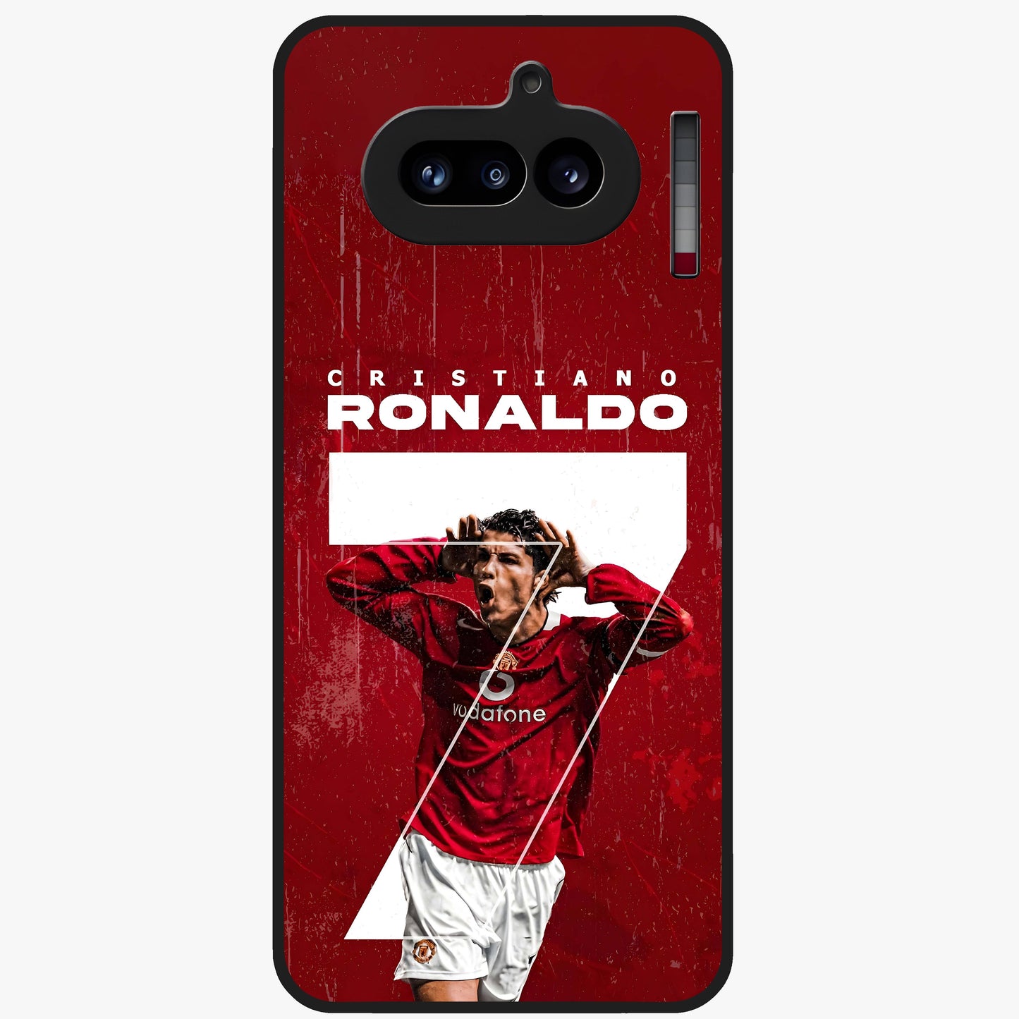 Goal Celebration Legacy Glass Case showing flat back view with football celebration inspired artwork and glossy glass finish.