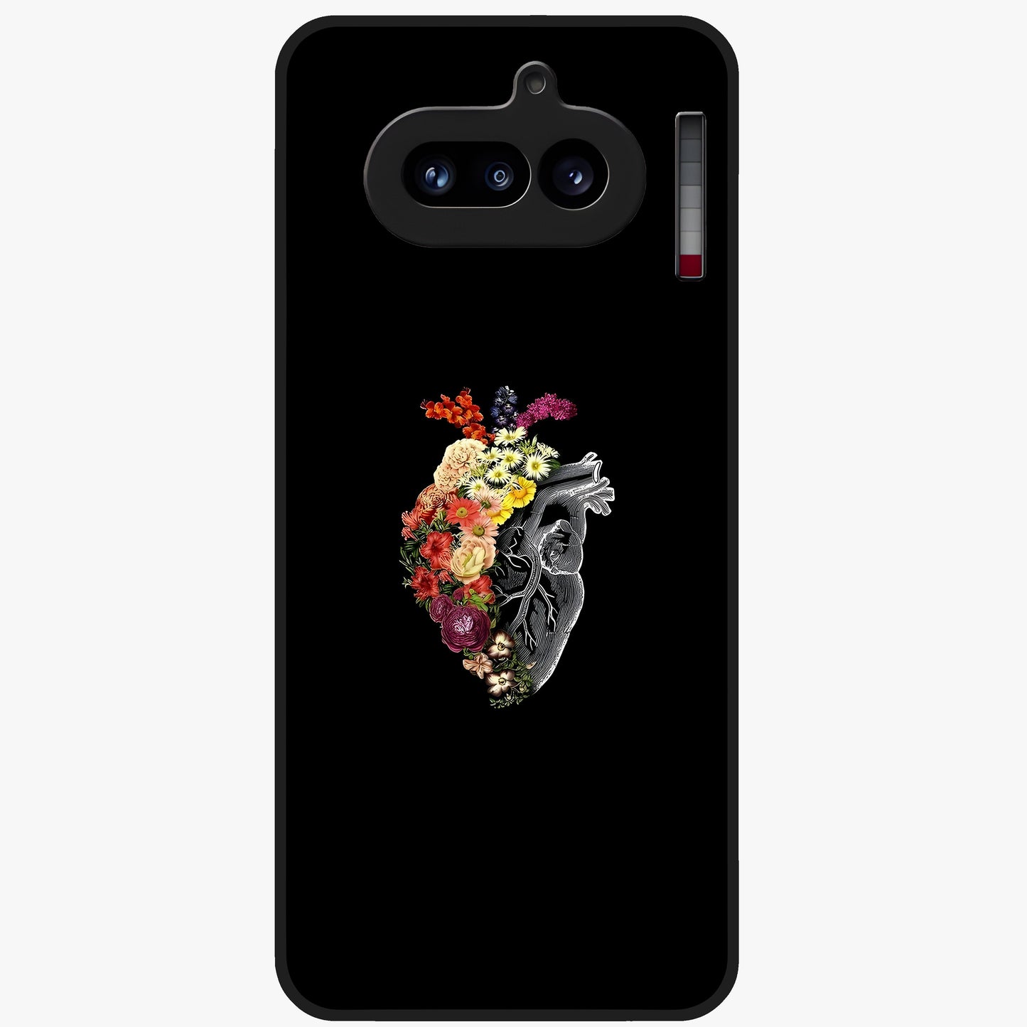 Heart With Flowers Glass Case showing flat back view with heart shaped floral artwork and glossy glass finish.