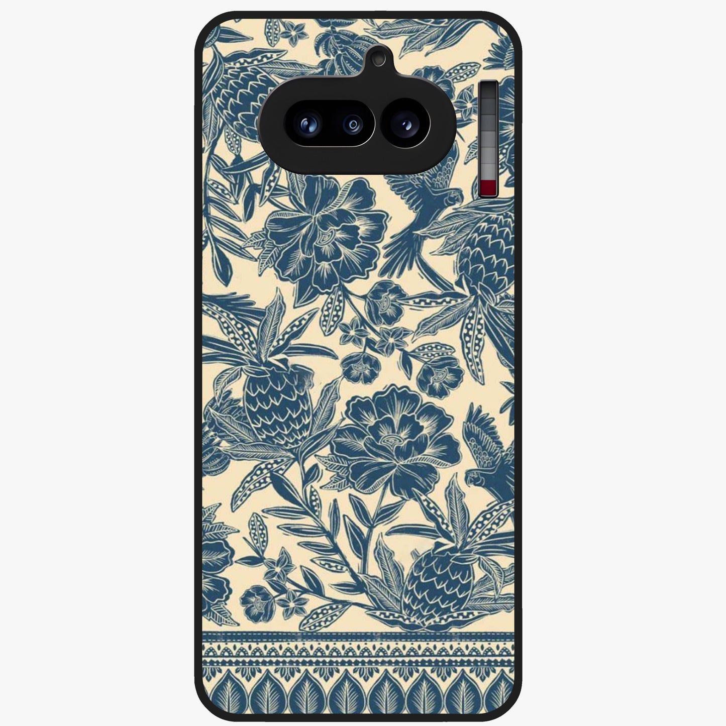 Heirloom Wild Bloom Glass Case showing flat back view with vintage inspired wild flower artwork and glossy glass finish.