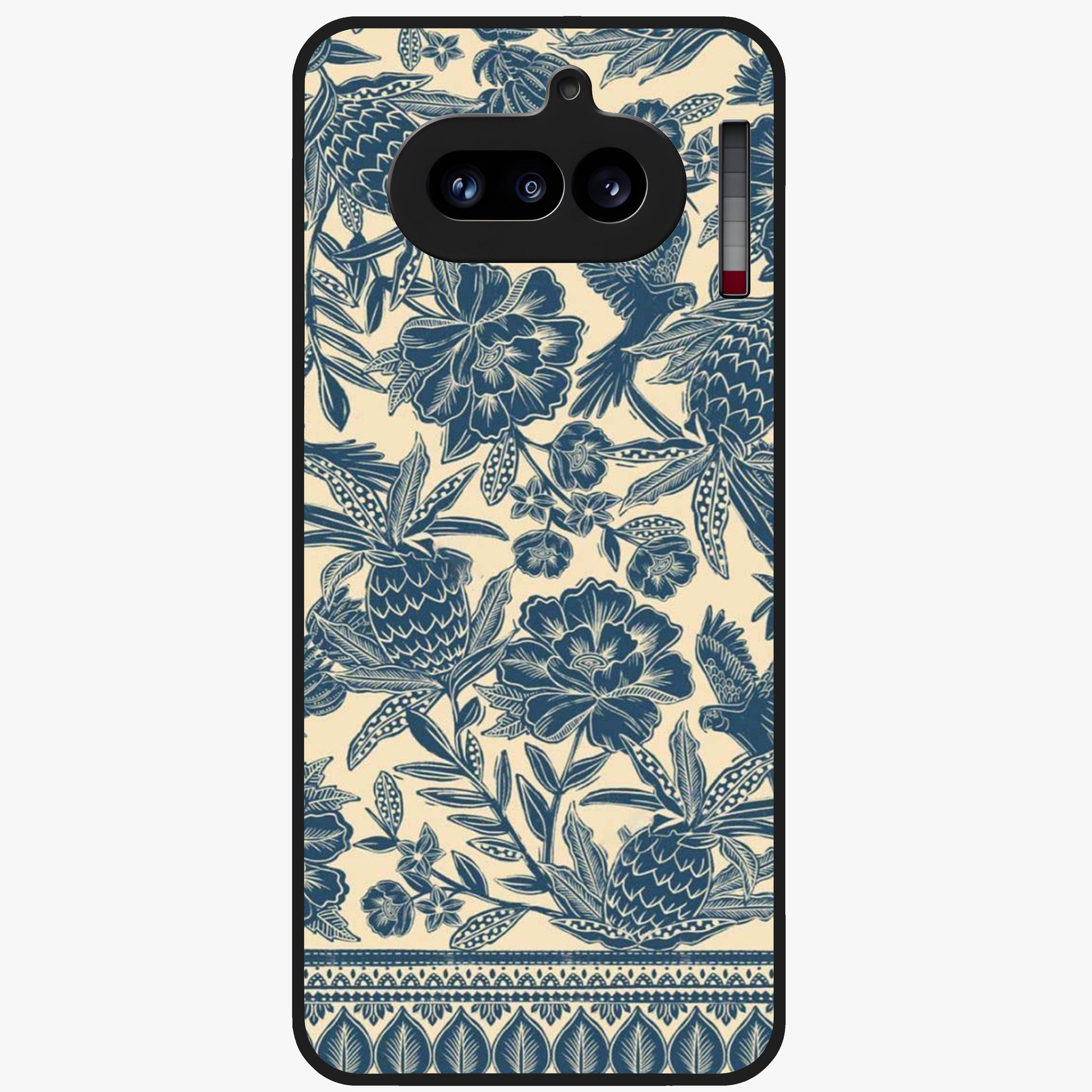 Heirloom Wild Bloom Glass Case showing flat back view with vintage inspired wild flower artwork and glossy glass finish.