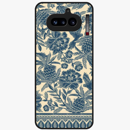 Heirloom Wild Bloom Glass Case showing flat back view with vintage inspired wild flower artwork and glossy glass finish.