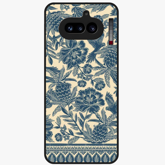 Heirloom Wild Bloom Glass Case showing flat back view with vintage inspired wild flower artwork and glossy glass finish.