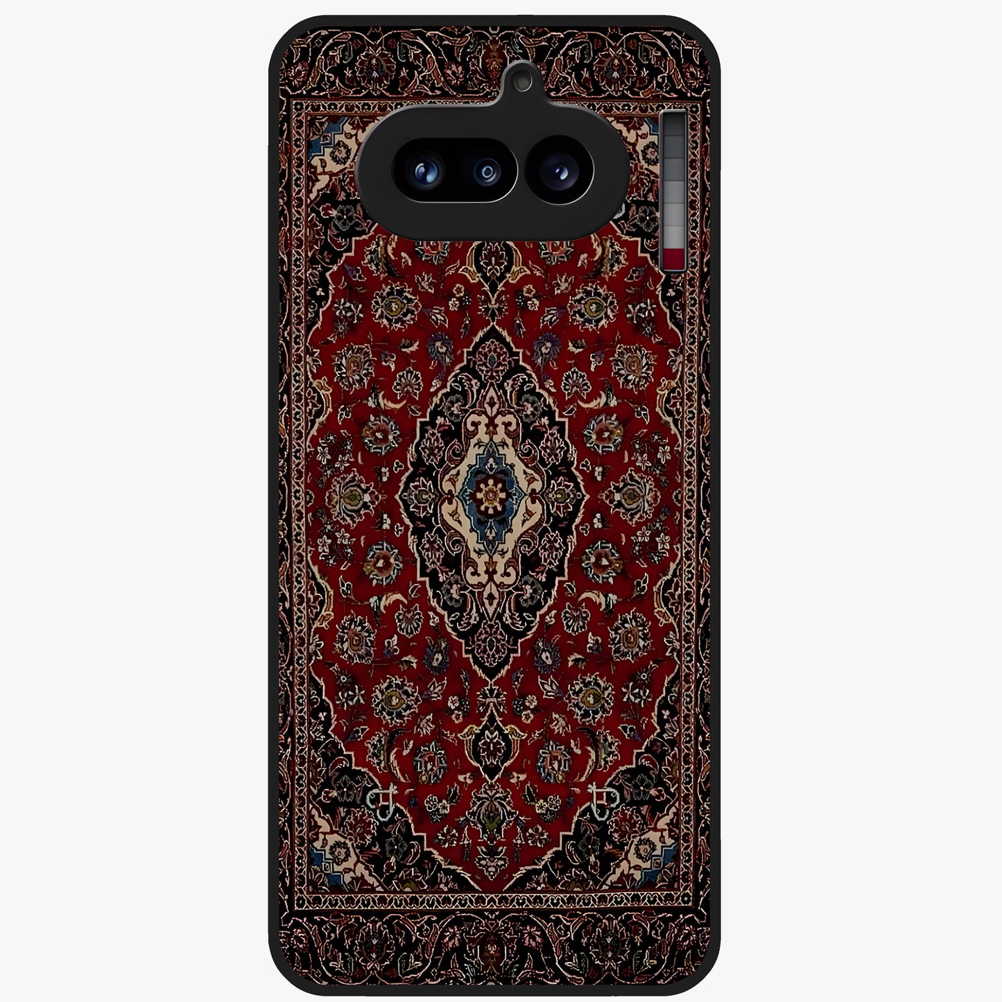 Heritage Carpet Royale Glass Case showing flat back view with ornate Persian carpet inspired pattern and glossy glass finish.