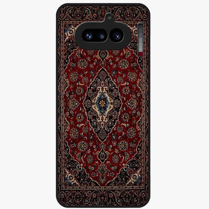 Heritage Carpet Royale Glass Case showing flat back view with ornate Persian carpet inspired pattern and glossy glass finish.