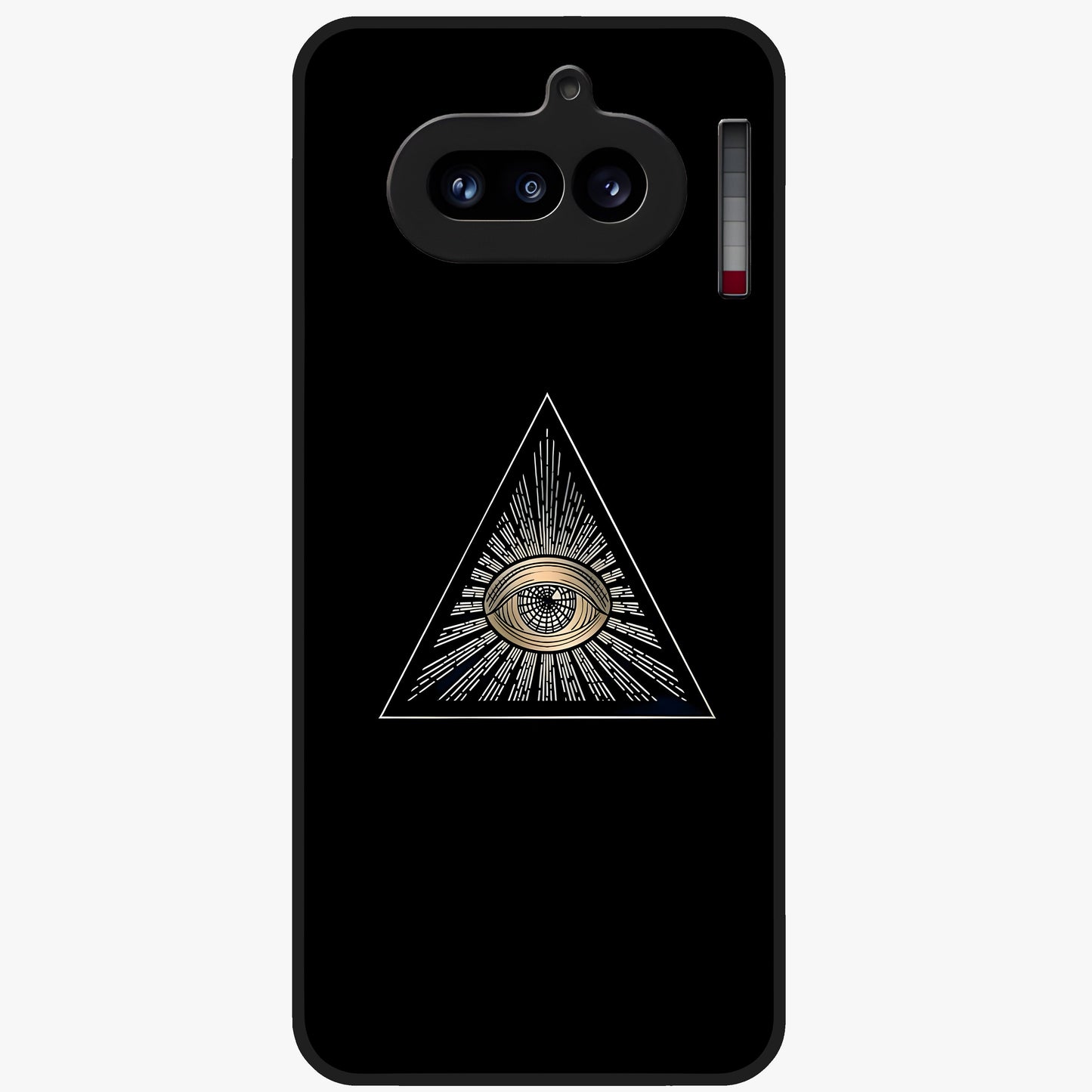 Illuminati Evil Glass Case showing flat back view with mysterious illuminati symbol artwork and glossy glass finish.