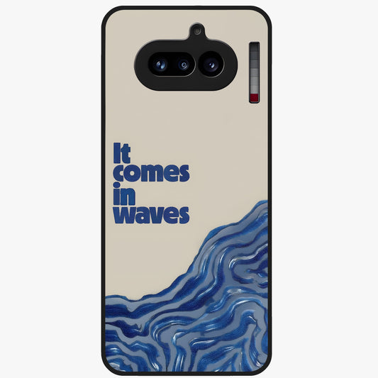 It Comes In Waves Quote Glass Case showing flat back view with inspirational wave themed quote artwork and glossy glass finish.