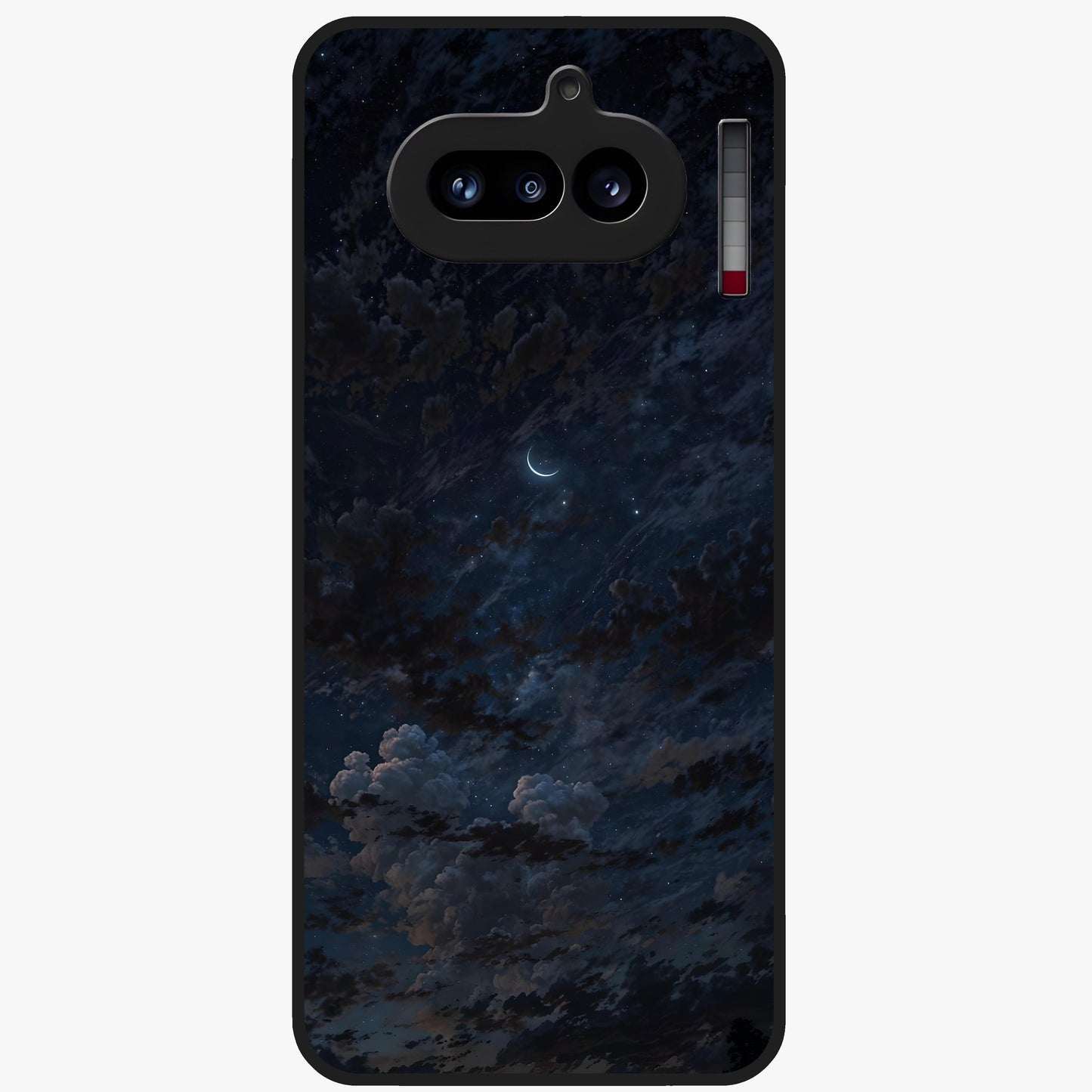 Lunar Veil Silence Glass Case showing flat back view with mystical moon veil artwork and glossy glass finish.