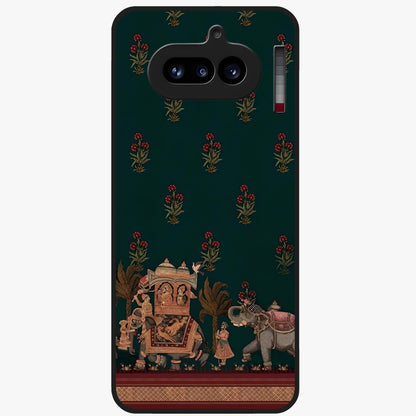 Macmerise Glass Case showing flat back view with stylish modern artwork and glossy glass finish.