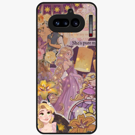 Magical Tangled Dream Glass Case showing flat back view with dreamy tangled artwork and glossy glass finish.