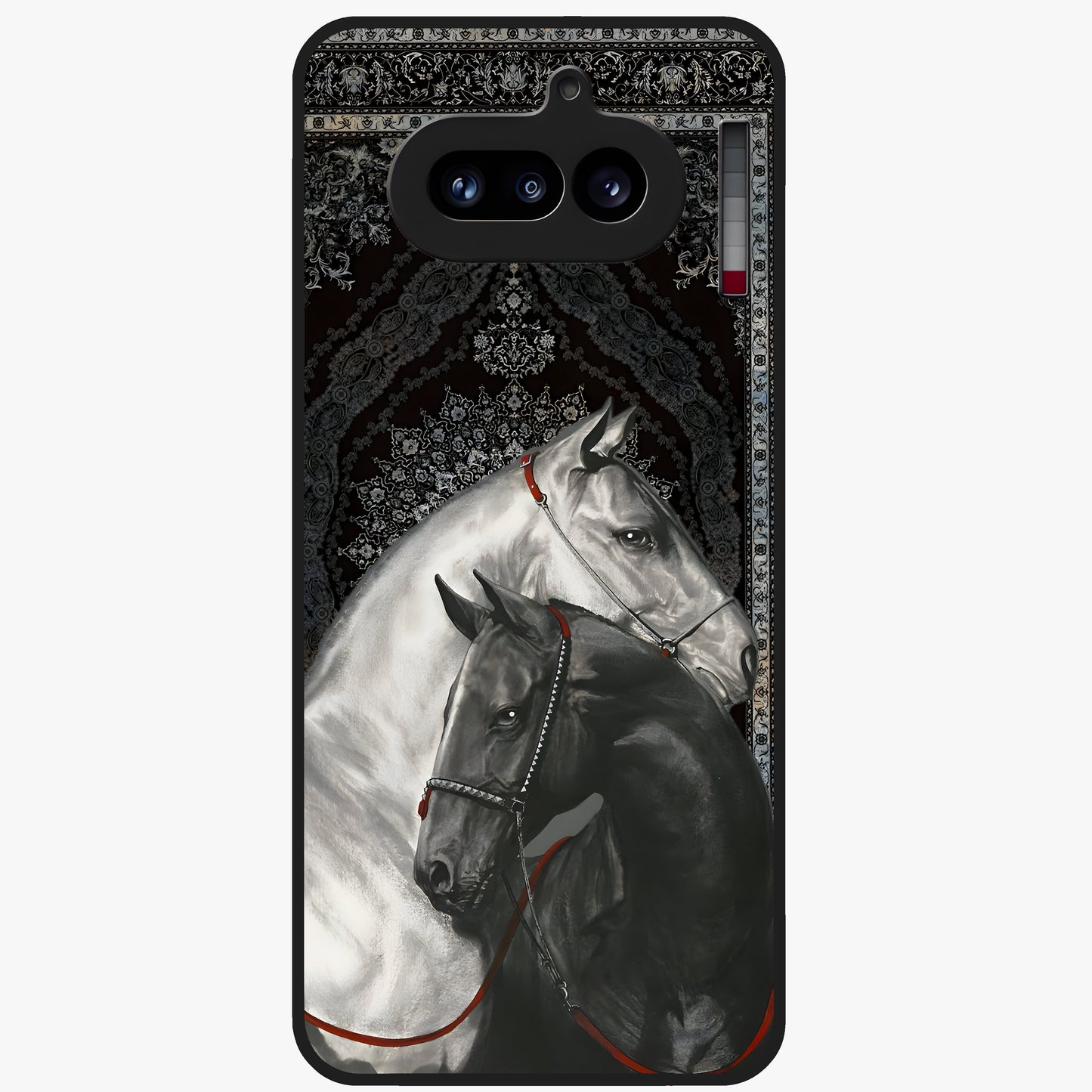 Majestic Ride Legacy Glass Case showing flat back view with powerful automotive inspired artwork and glossy glass finish.