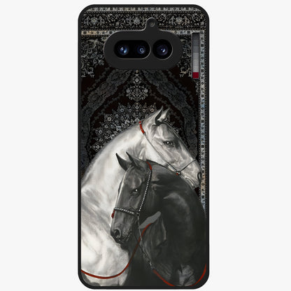 Majestic Ride Legacy Glass Case showing flat back view with powerful automotive inspired artwork and glossy glass finish.