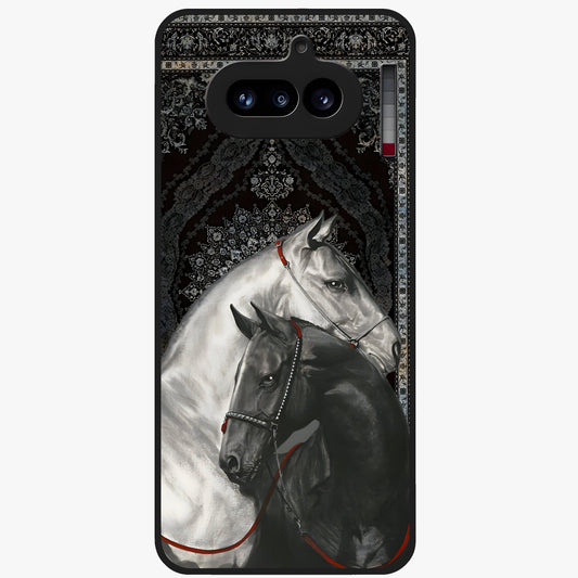 Majestic Ride Legacy Glass Case showing flat back view with powerful automotive inspired artwork and glossy glass finish.