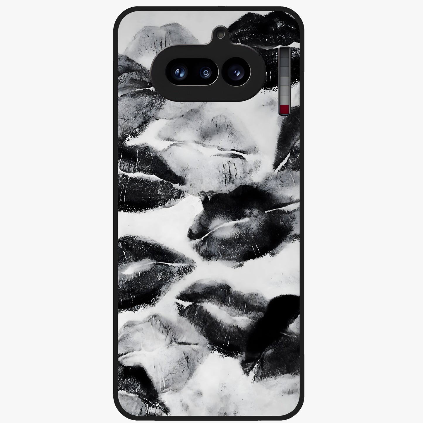 Midnight Kiss Marks Glass Case showing flat back view with lipstick kiss mark artwork and glossy glass finish.
