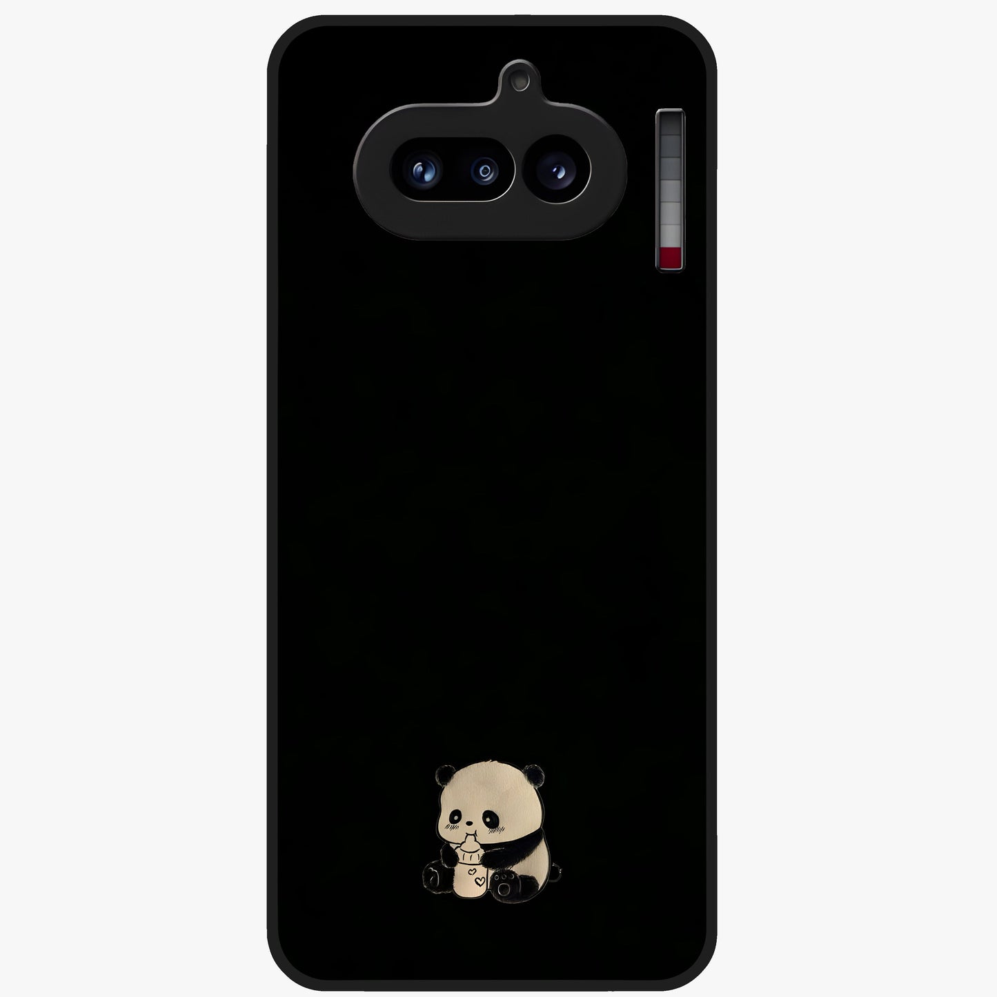 Midnight Panda Love Glass Case showing flat back view with cute panda themed artwork and glossy glass finish.