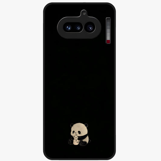 Midnight Panda Love Glass Case showing flat back view with cute panda themed artwork and glossy glass finish.