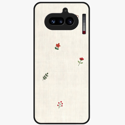 Minimal Petal Whispers Glass Case showing flat back view with soft minimal floral artwork and glossy glass finish.
