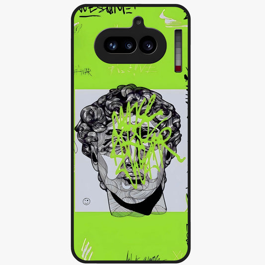 Neo Graffiti Rebellion Glass Case showing flat back view with vibrant graffiti artwork and glossy glass finish.