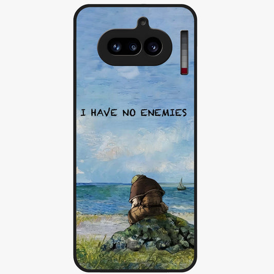 Peace Beyond War Glass Case showing flat back view with symbolic peace themed artwork and glossy glass finish.