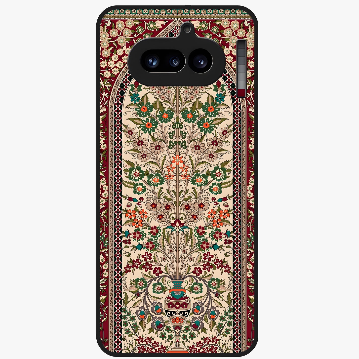 Persian Inspired Glass Case showing flat back view with ornate Persian style pattern artwork and glossy glass finish.