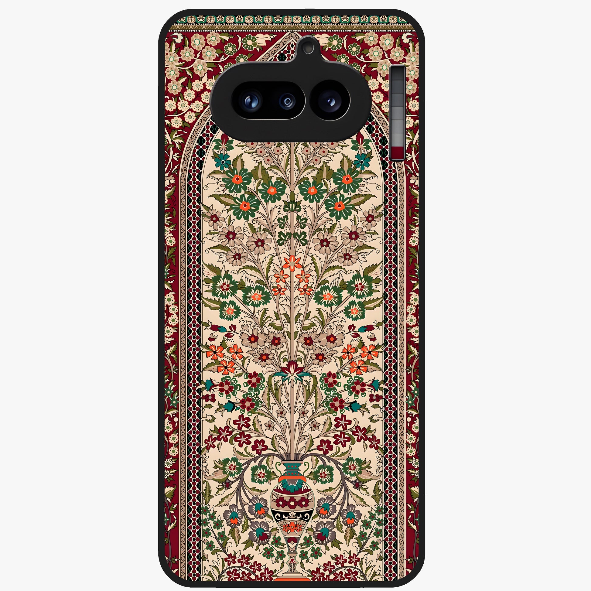 Persian Inspired Glass Case showing flat back view with ornate Persian style pattern artwork and glossy glass finish.
