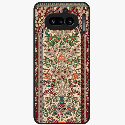 Persian Inspired Glass Case showing flat back view with ornate Persian style pattern artwork and glossy glass finish.