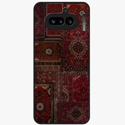Persian Velvet Tale Glass Case showing flat back view with luxurious Persian velvet pattern artwork and glossy glass finish.