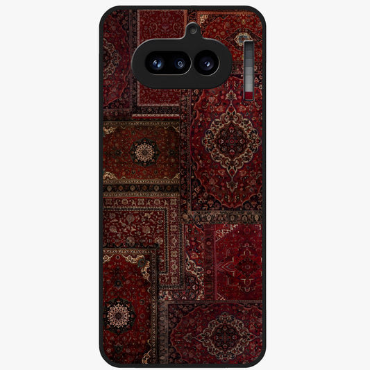 Persian Velvet Tale Glass Case showing flat back view with luxurious Persian velvet pattern artwork and glossy glass finish.