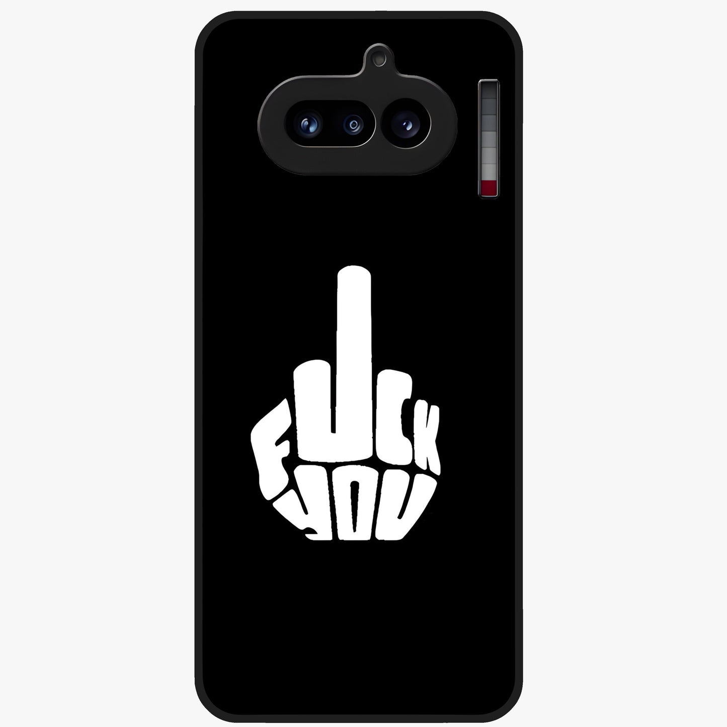 Rebel Mode On Glass Case showing flat back view with bold rebellious typography artwork and glossy glass finish.