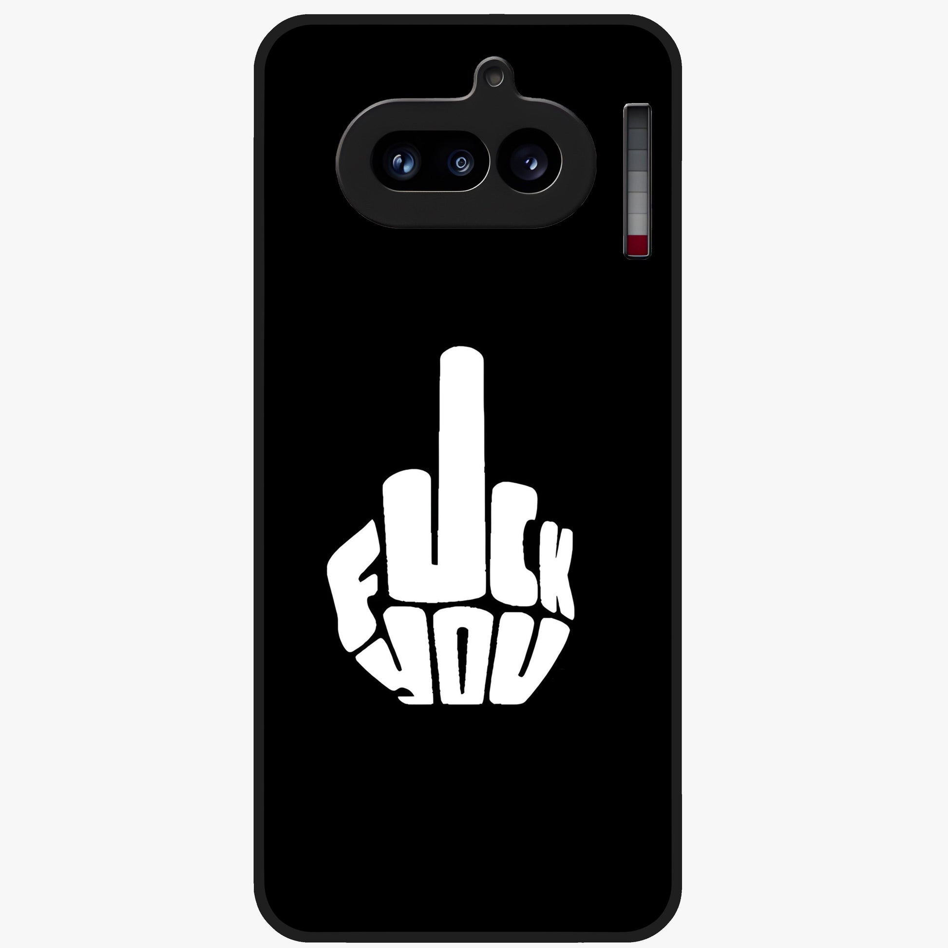 Rebel Mode On Glass Case showing flat back view with bold rebellious typography artwork and glossy glass finish.