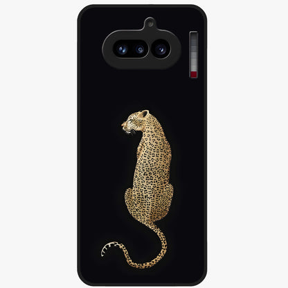 Regal Leopard Glass Case showing flat back view with bold leopard artwork and glossy glass finish.