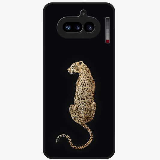 Regal Leopard Glass Case showing flat back view with bold leopard artwork and glossy glass finish.