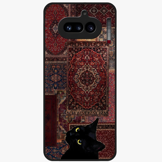 Regal Magic Cat Apple Glass Case showing flat back view with magical cat artwork holding apple and glossy glass finish.