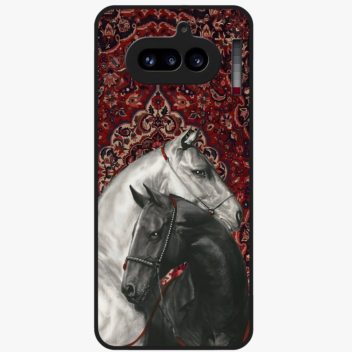 Regal Stallion Tapestry Glass Case showing flat back view with majestic horse tapestry artwork and glossy glass finish.