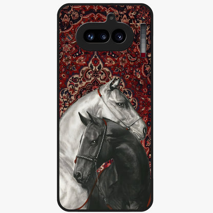 Regal Stallion Tapestry Glass Case showing flat back view with majestic horse tapestry artwork and glossy glass finish.