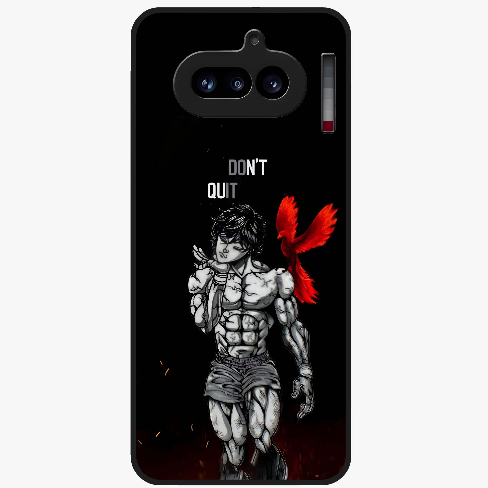 Rise Beyond Limits Glass Case showing flat back view with motivational typography artwork and glossy glass finish.