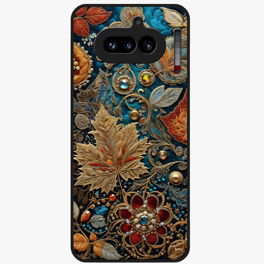 Royal Jewel Garden Glass Case showing flat back view with decorative floral garden artwork and glossy glass finish.