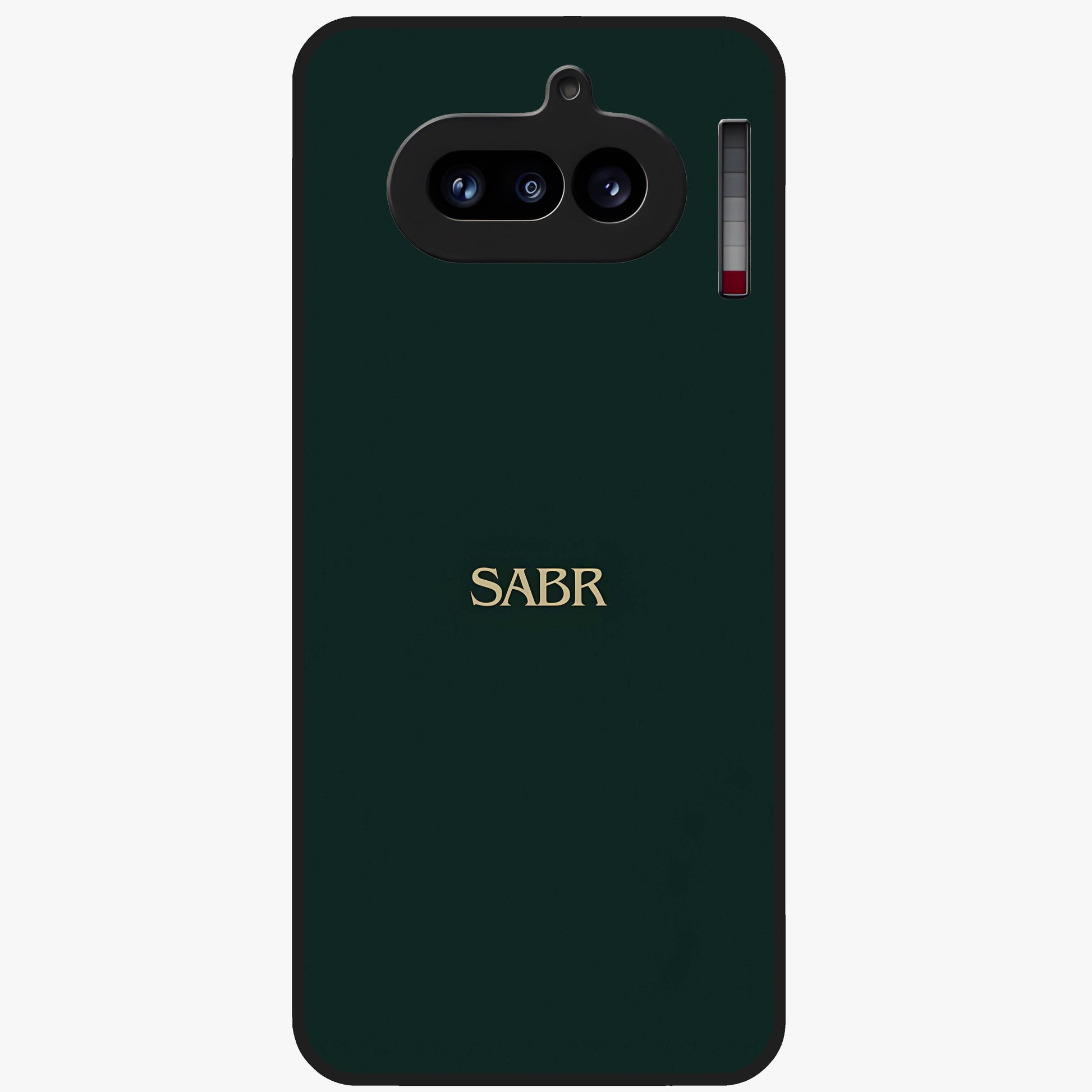 Sabr Minimal Patience Glass Case showing flat back view with minimalist typography artwork and glossy glass finish.