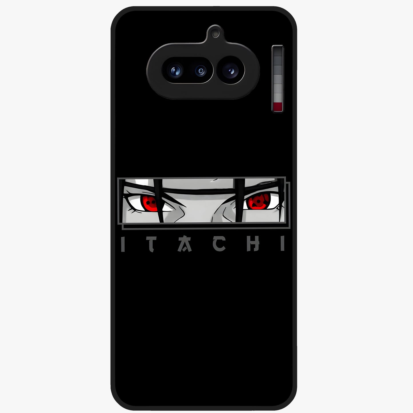 Scarlet Gaze Dominance Glass Case showing flat back view with striking red themed artwork and glossy glass finish.