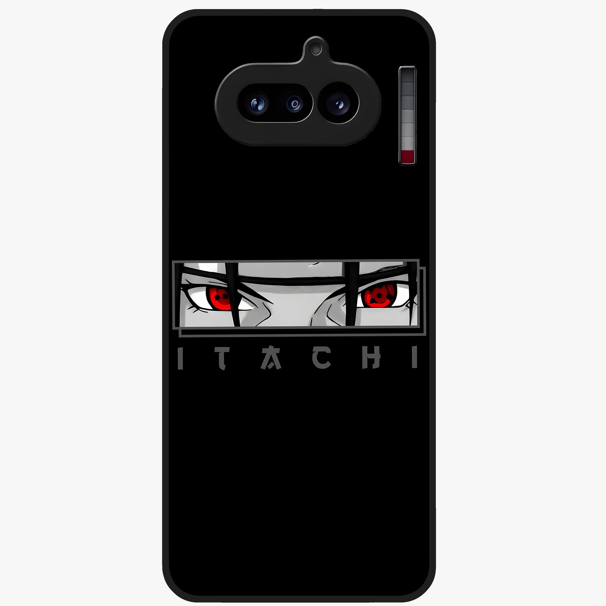 Scarlet Gaze Dominance Glass Case showing flat back view with striking red themed artwork and glossy glass finish.