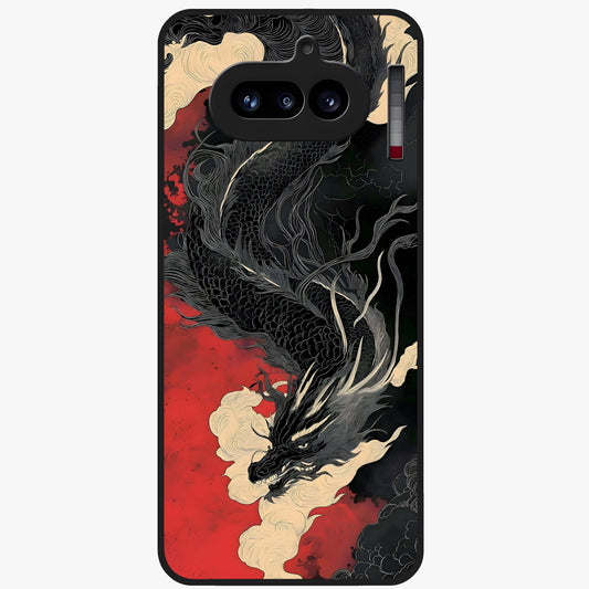 Shadow Dragon Fury Glass Case showing flat back view with fierce dragon artwork and glossy glass finish.