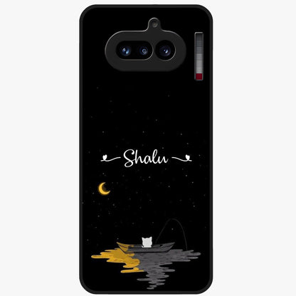 Silent Night Row Glass Case showing flat back view with calm night themed artwork and glossy glass finish.