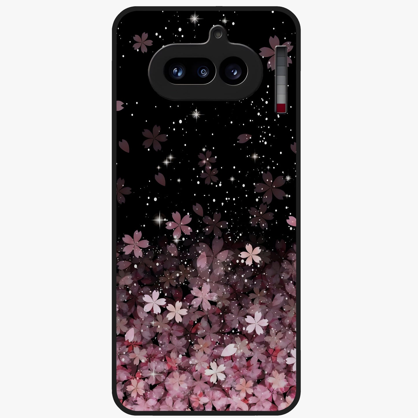 Small Starry Flowers Glass Case showing flat back view with delicate starry floral artwork and glossy glass finish.